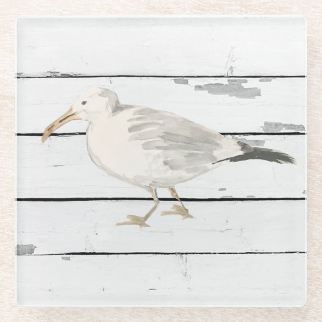 Seagull Nautical Beach Decor Glass Coaster (Front)