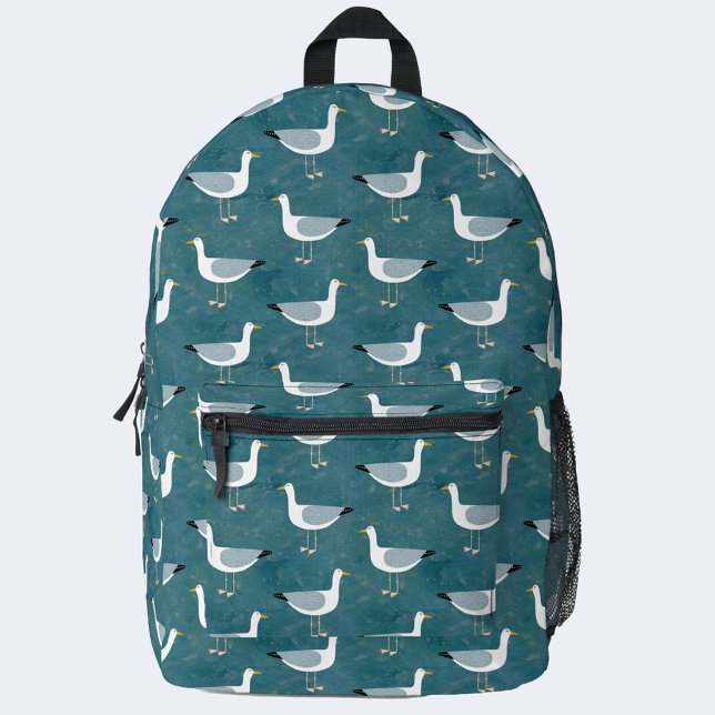 Seagull Nautical Printed Backpack (Seagull nautical teal green backpack)