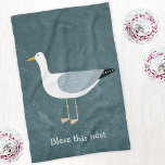 Seagull Nautical Tea Towel<br><div class="desc">A sassy seagull standing by the ocean. Perfect for those who love cheeky birds and the coast.
Text reads "Bless this nest",  but can be removed or changed to personalise further.</div>