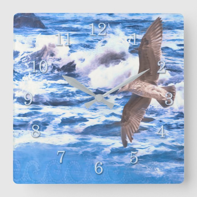 SEAGULL OCEAN  PLAYGROUND SQUARE WALL CLOCK (Front)