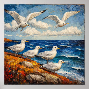 Seagull Ocean Seascape Coastal Nature Scene🌊🌅✨🌿 Poster