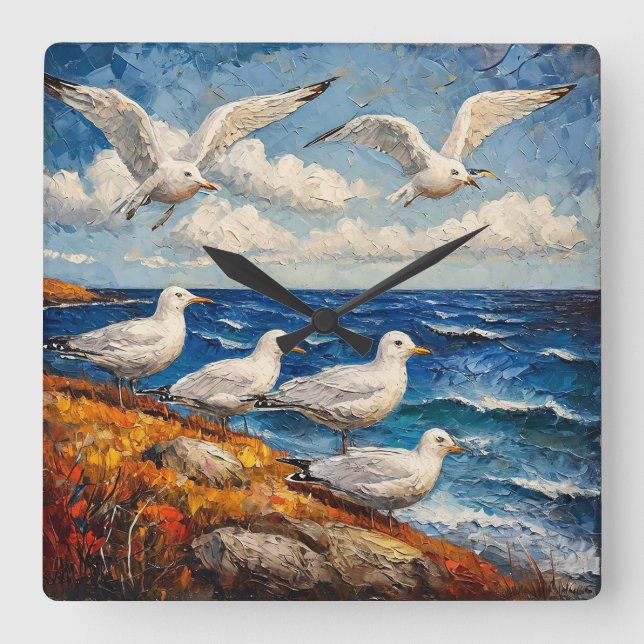 Seagull Ocean Seascape Wall Decor Nautical Style Square Wall Clock (Front)