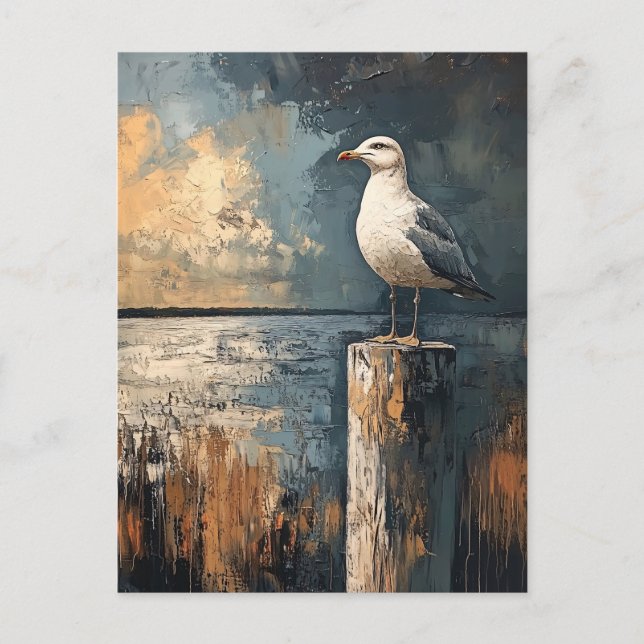 Seagull on a Post Oil Painting Art Postcard (Front)