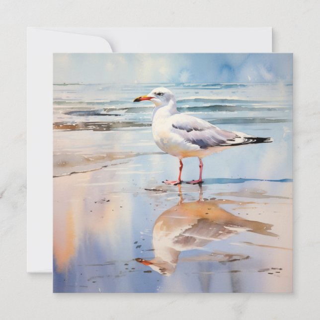 Seagull on Beach Holiday Card (Front)