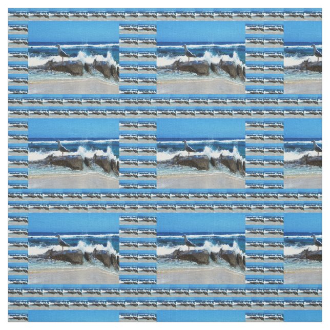 Seagull On Beach Rocks, Fabric (Swatch)