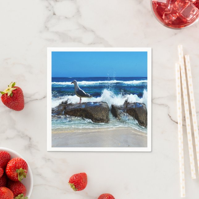 Seagull On Beach Rocks, Napkin (Insitu)