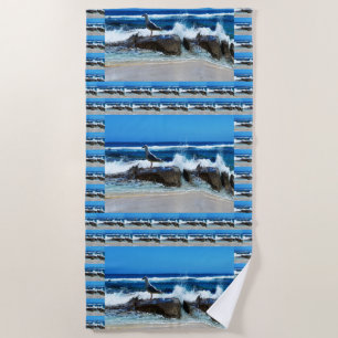 Seagull On Beach Rocks, Towel