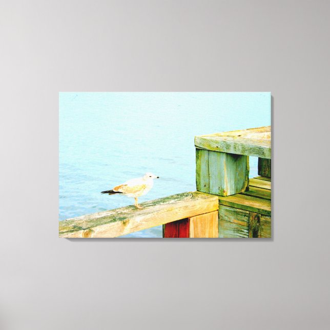 seagull on dock wrapped canvas (Front)