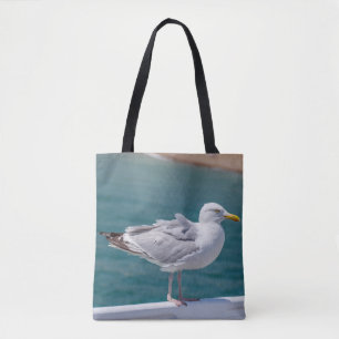 Seagull on railings Tote Bag