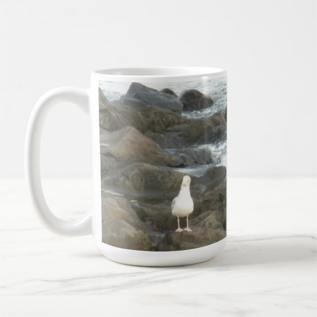 Seagull on rocks coffee mug (Left)