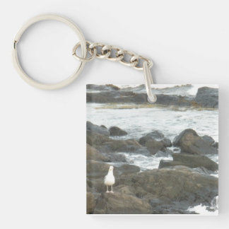 Seagull on rocks key ring