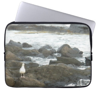 Seagull on rocks laptop sleeve