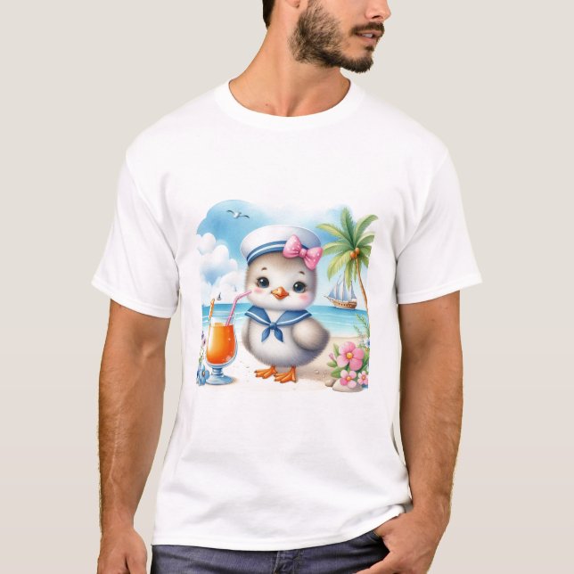 Seagull on the Beach Coastal Summer T-Shirt (Front)