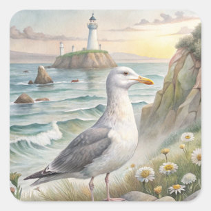 Seagull on The Coast Square Sticker