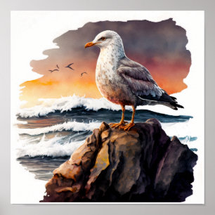 Seagull On The Rock Poster