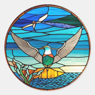 Seagull Over Ocean Classic Round Sticker