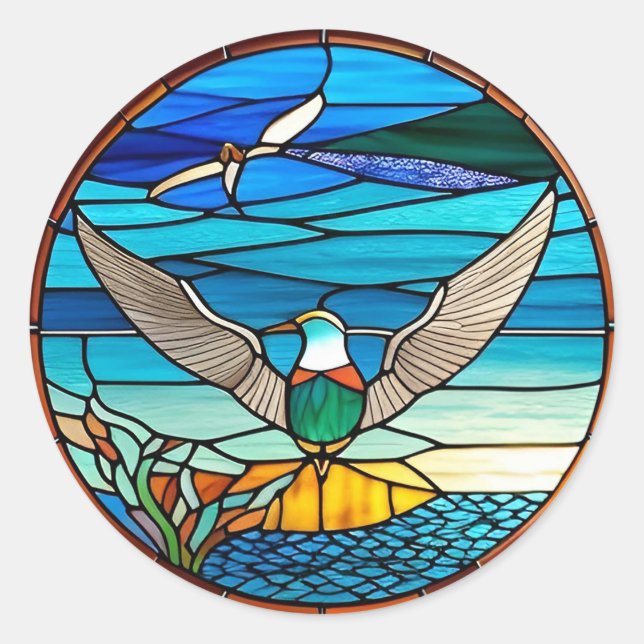 Seagull Over Ocean Classic Round Sticker (Front)