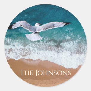Seagull over the Sea Shore Classic Round Sticker