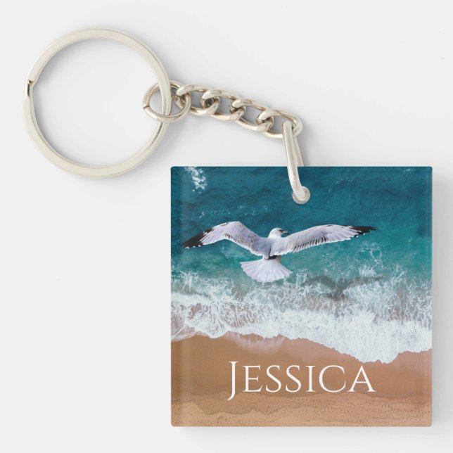 Seagull over the Sea Shore Key Ring (Front)