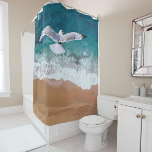 Seagull over the Sea Shore Shower Curtain