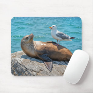 Seagull Perched On a Sea Lion Mouse Mat