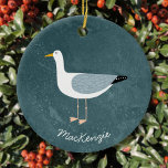 Seagull Personalised Ceramic Tree Decoration<br><div class="desc">A fun seagull standing by the deep green ocean. Perfect for those who love sassy birds and the coast.  Original art by Nic Squirrell. Change the name to personalise.</div>