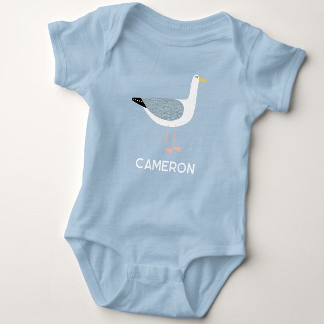 Seagull Personalised Fun Bird Baby Bodysuit (Fun personalized custom name seagull baby bodysuit)