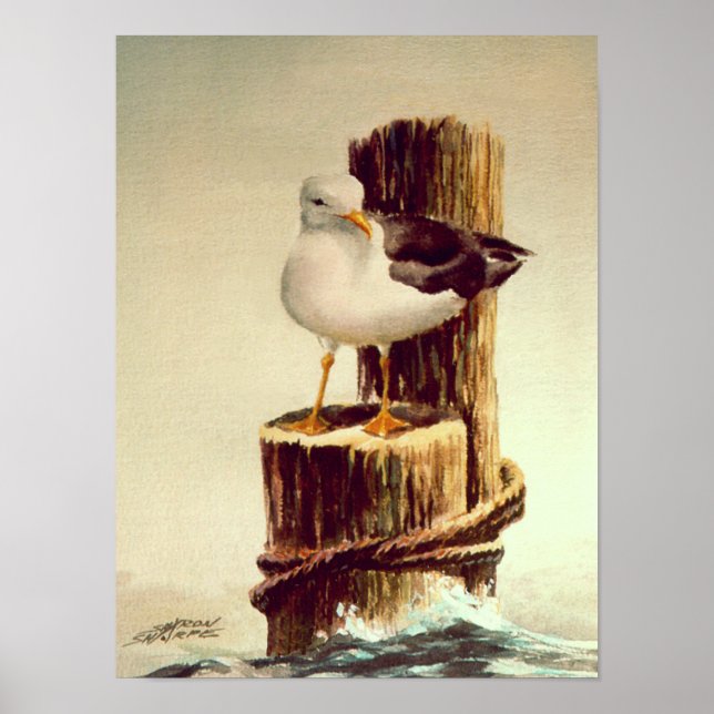 SEAGULL & PILINGS 2 by SHARON SHARPE Poster (Front)
