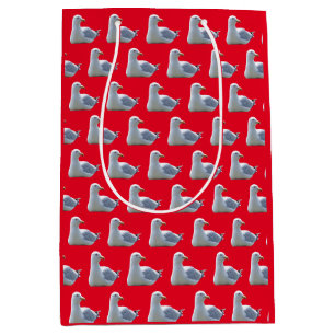 Seagull Relaxing Coastal Bird Red Accent Ocean Medium Gift Bag
