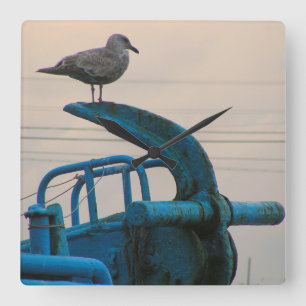 Seagull Rests On Anchor Of Ship Choshi Square Wall Clock