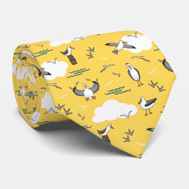 Seagull Sea Birds Beach Mustard Yellow Wedding Tie (Rolled)
