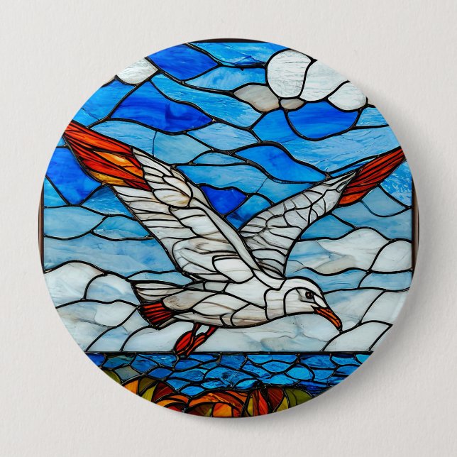 Seagull stained glass 10 cm round badge (Front)