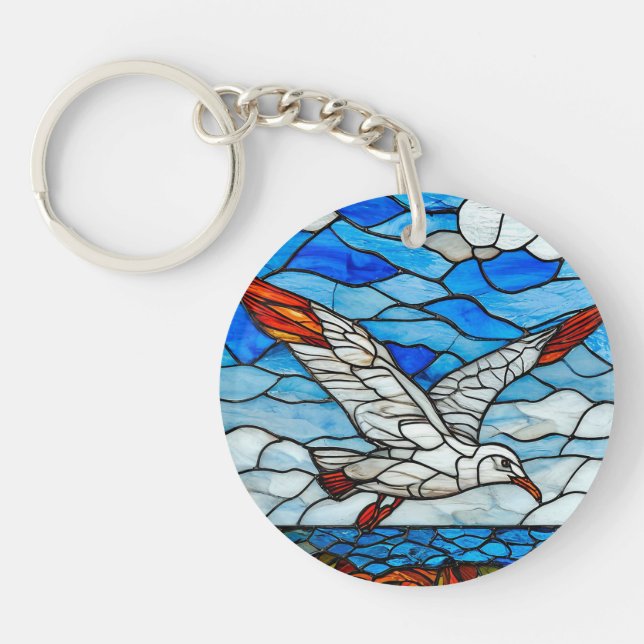 Seagull stained glass key ring (Front)