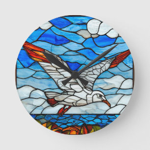 Seagull stained glass round clock