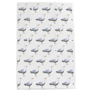 Seagull StandingCoastal Bird Ocean Wildlife White  Medium Gift Bag