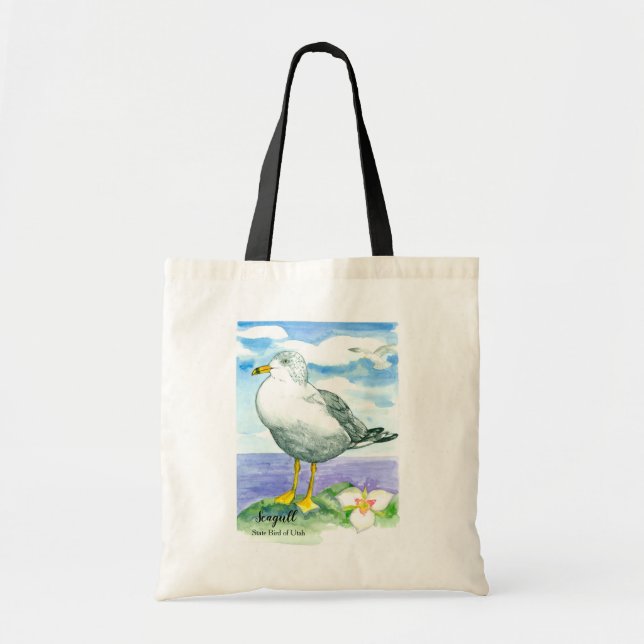 Seagull State Bird of Utah Sego Lily Tote Bag (Front)