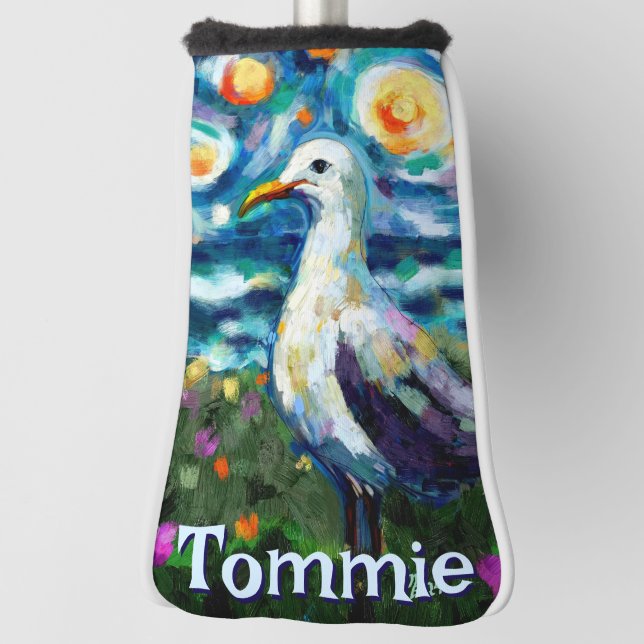 Seagull Van Gogh Style Beach Personalised Golf Head Cover (Rotate 90)