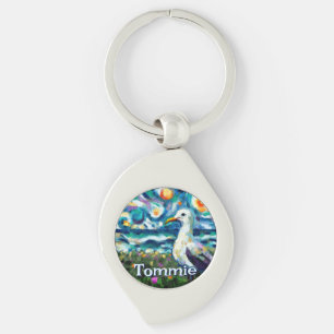 Seagull Van Gogh Style Beach Personalised Key Ring