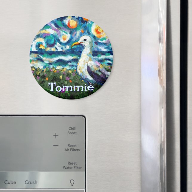 Seagull Van Gogh Style Beach Personalised Magnet (In Situ (Fridge))