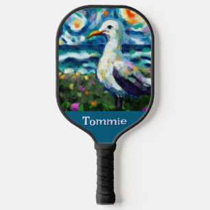 Seagull Van Gogh Style Beach Personalised Pickleball Paddle