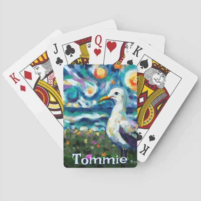 Seagull Van Gogh Style Beach Personalised Playing Cards (Back)