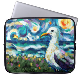 Seagull Van Gogh Style Beach Sky Blue Teal Laptop Sleeve