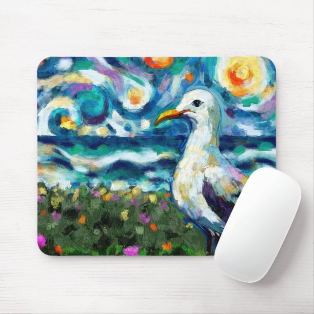 Seagull Van Gogh Style Beach Sky Blue Teal Mouse Mat (With Mouse)