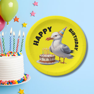 Seagull wearing birthday hat birthday paper plate