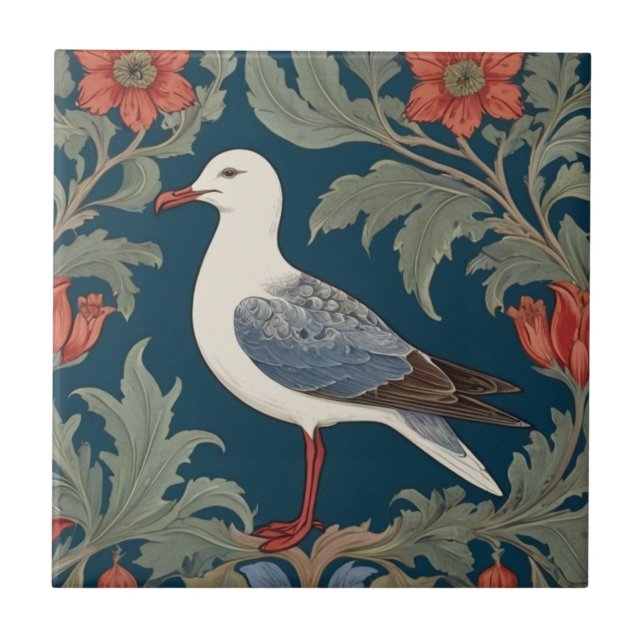 Seagull William Morris style Left Sea Marine Bird Tile (Front)
