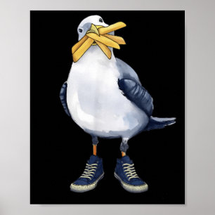 Seagull With Fries And Sneakers Fun T-shirt.png Poster