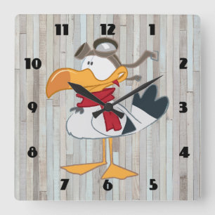 SEAGULL WITH PILOT GOGGLES SQUARE WALL CLOCK