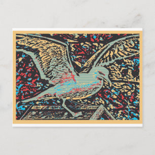 Seagull Woodcut Postcard