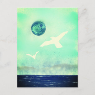 Seagulls and Sea Glass Green Skies Postcard