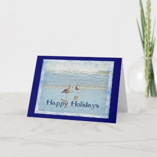 Seagulls and Waves Happy Holidays Greeting Card